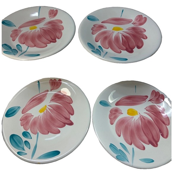 Pier 1 Other - Pier 1 Imports Hand Painted Italy Pink Floral Ceramic Plates Set of 4 Teal 8.25"